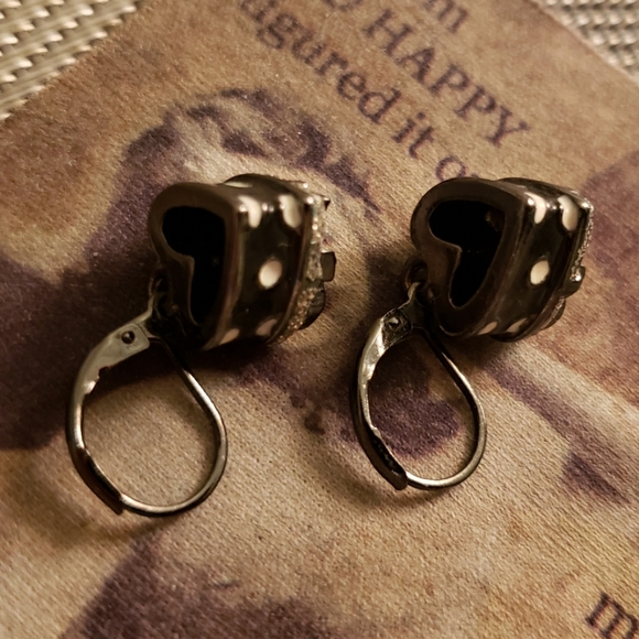 Vintage Betsey Johnson Polka Dotted Heart Earrings - Picture 2 of 2